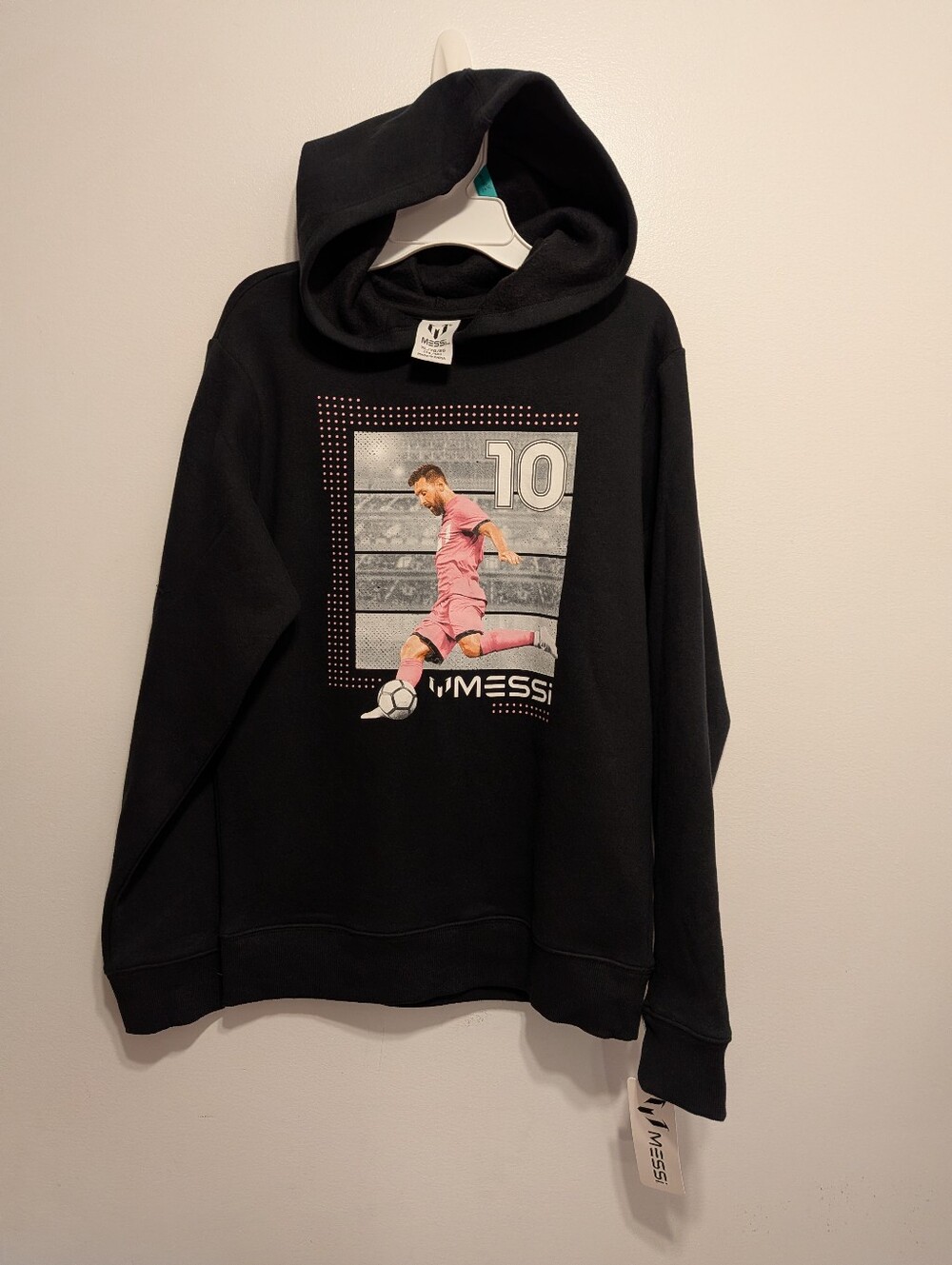Black Kids Hoodie with Soccer Graphic - Messi